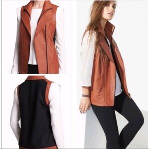 MURAL Leather And Wool Zip Up Moto Vest